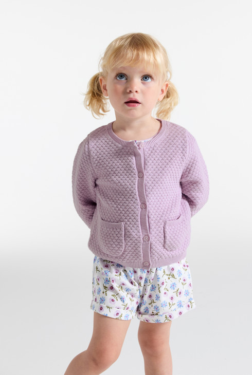Gilet maille tricot fantaisie mauve bébé fille 2