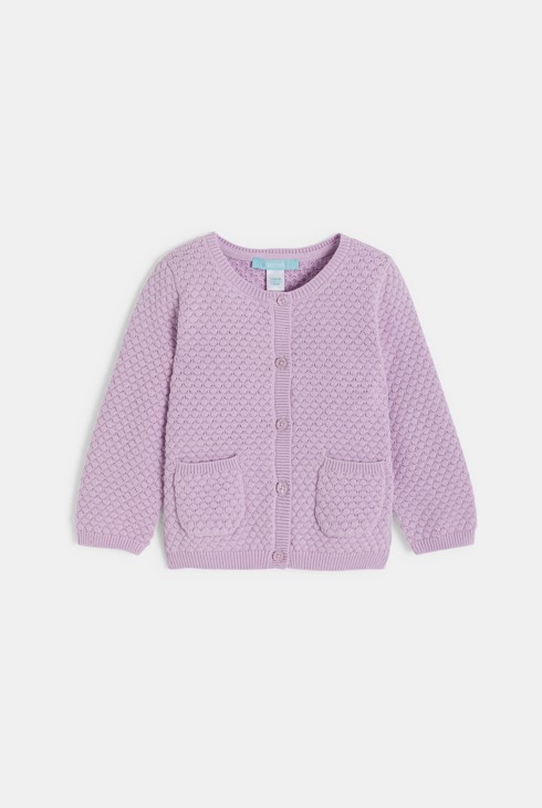 Baby girl's mauve textured knitted cardigan 2