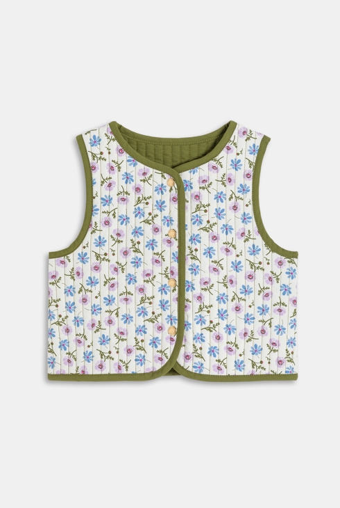 Gilet sans manches réversible vert bébé fille 1