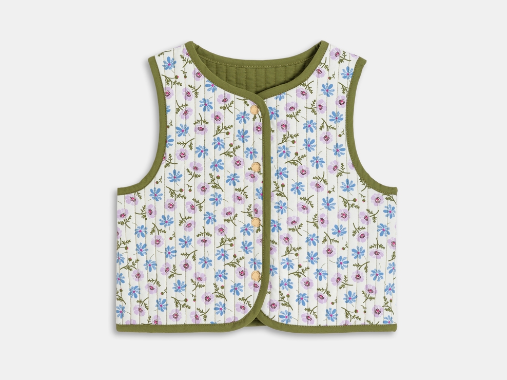 Gilet sans manches réversible vert bébé fille 1