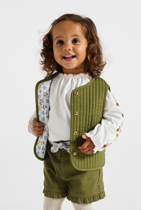 Gilet sans manches réversible vert bébé fille 2