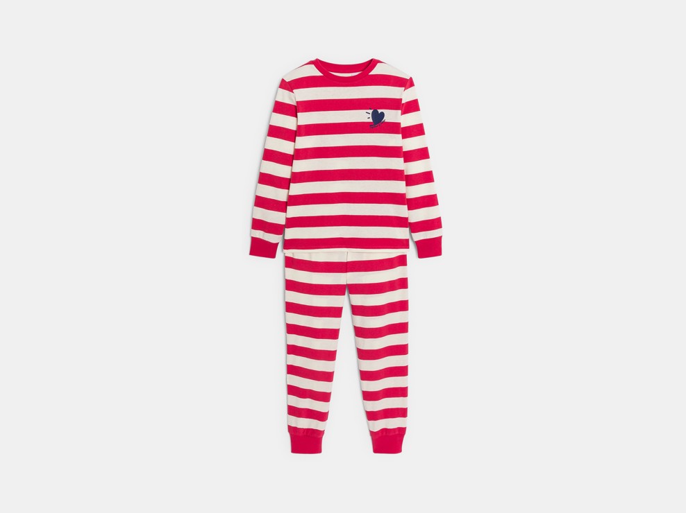 Pyjama rayé fille rouge 1