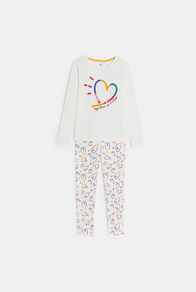 Pijama corazón de punto jersey 2 piezas blanco niña 1