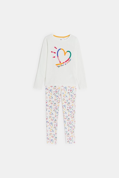 Pyjama Herz Jersey 2-teilig weiß Mädchen 1