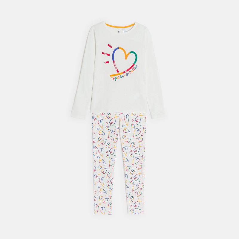 Pyjama Herz Jersey 2-teilig weiß Mädchen