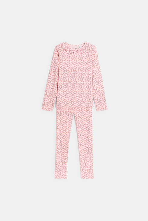 Pyjama 2 pièces en jersey côtelé léopard rose 1