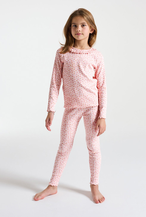 Dvodijelna ružičasta pidžama od rebrastog žerseja leopard uzorka 1