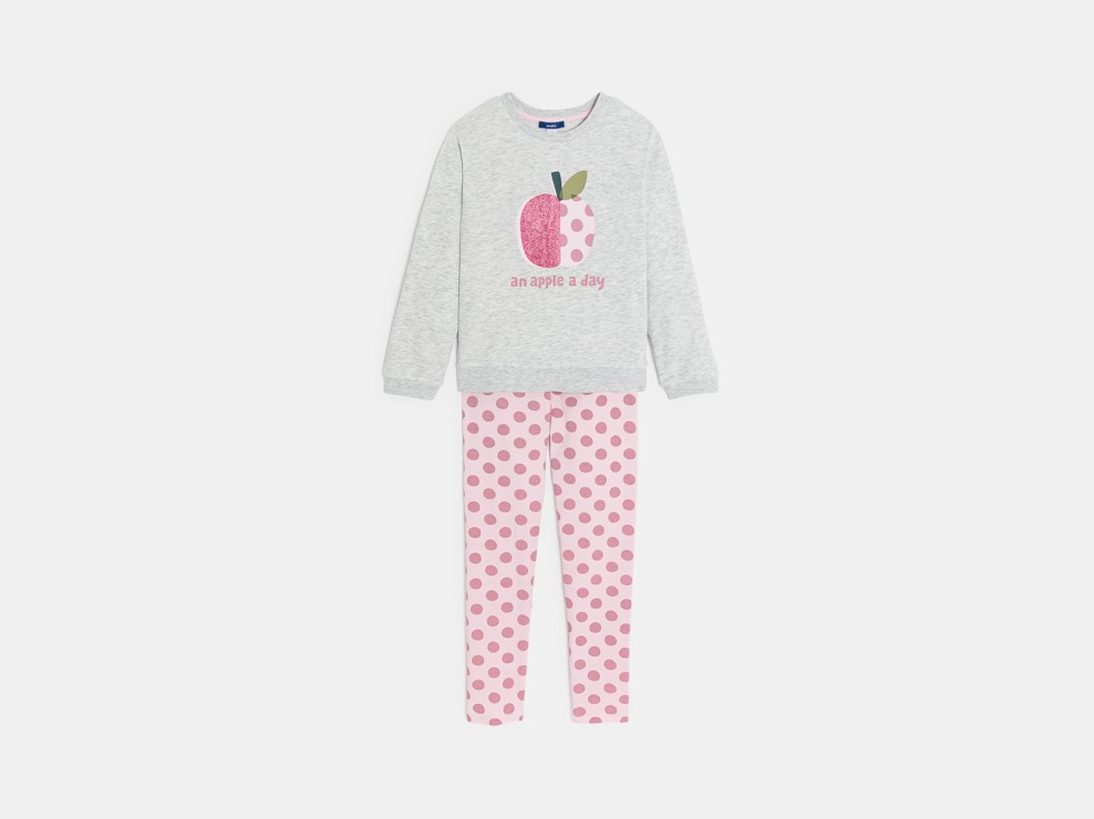 Pyjama à message en molleton 2 pièces gris Fille 1