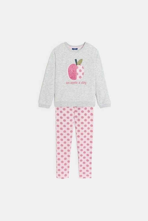 Girl's 2-piece grey fleece pyjamas with slogan 2