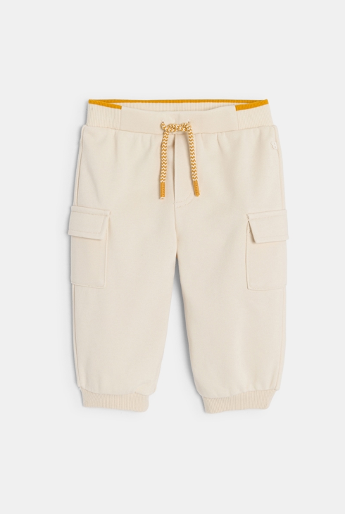 Joggers beige in tessuto felpato per neonata 1