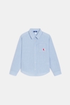 Chemise rayée motif cœur brodé bleu Fille