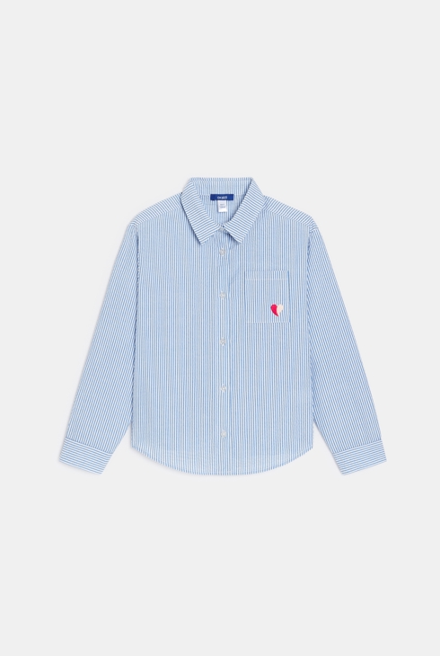 Chemise rayée motif cœur brodé bleu Fille