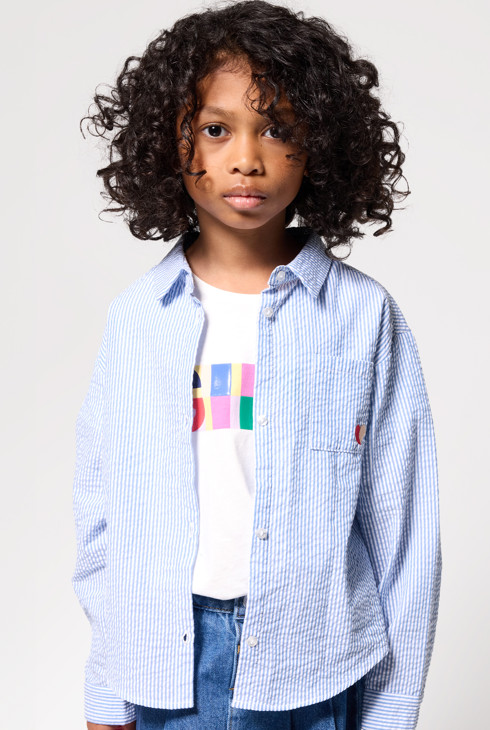 Camisa a rayas motivo corazón bordado azul niña 1