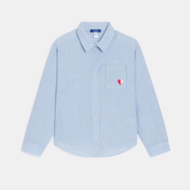 Gestreiftes Hemd gesticktes Herzmotiv blau Mädchen