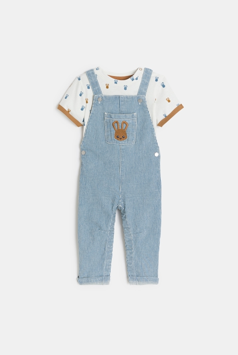 Lange gestreifte Latzhose gestreift und T-Shirt Kaninchen blau Kleinkind Junge 1