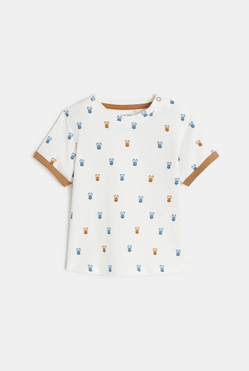 Salopette longue rayée et t-shirt lapin bleu bébé garçon