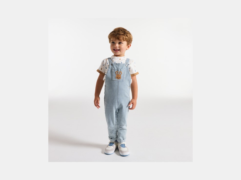 Salopette longue rayée et t-shirt lapin bleu bébé garçon 1