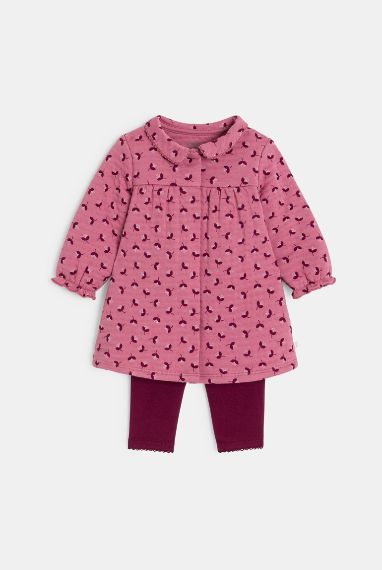 Robe fleurie coton fantaisie et legging rose bébé fille 1