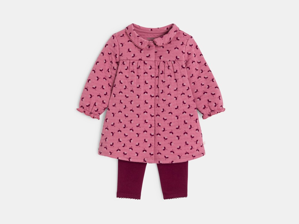 Kleid aus modischer geblümter Baumwolle und Leggings in Rosa Kleinkind Mädchen 1