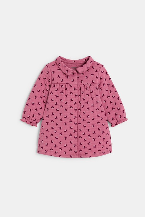 Baby girl's pink floral textured cotton dress and leggings 2