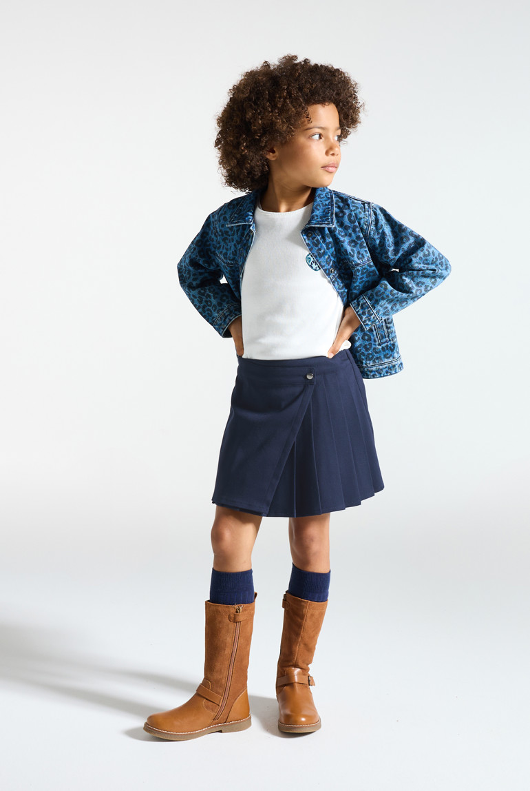 Gonna pantalone corta a pieghe blu navy per bambina 1