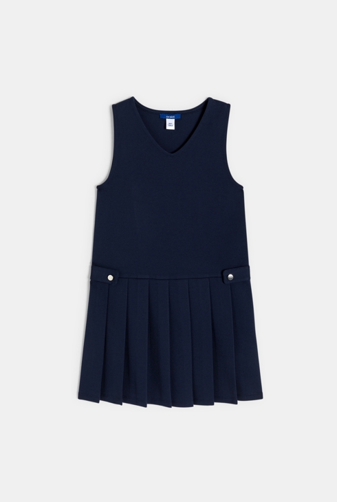 Robe sans manches plissée bleu marine Fille