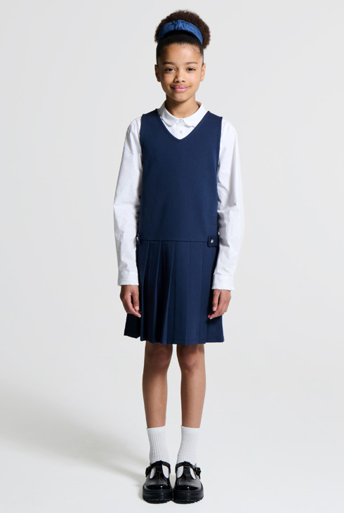 Robe sans manches plissée bleu marine Fille 1