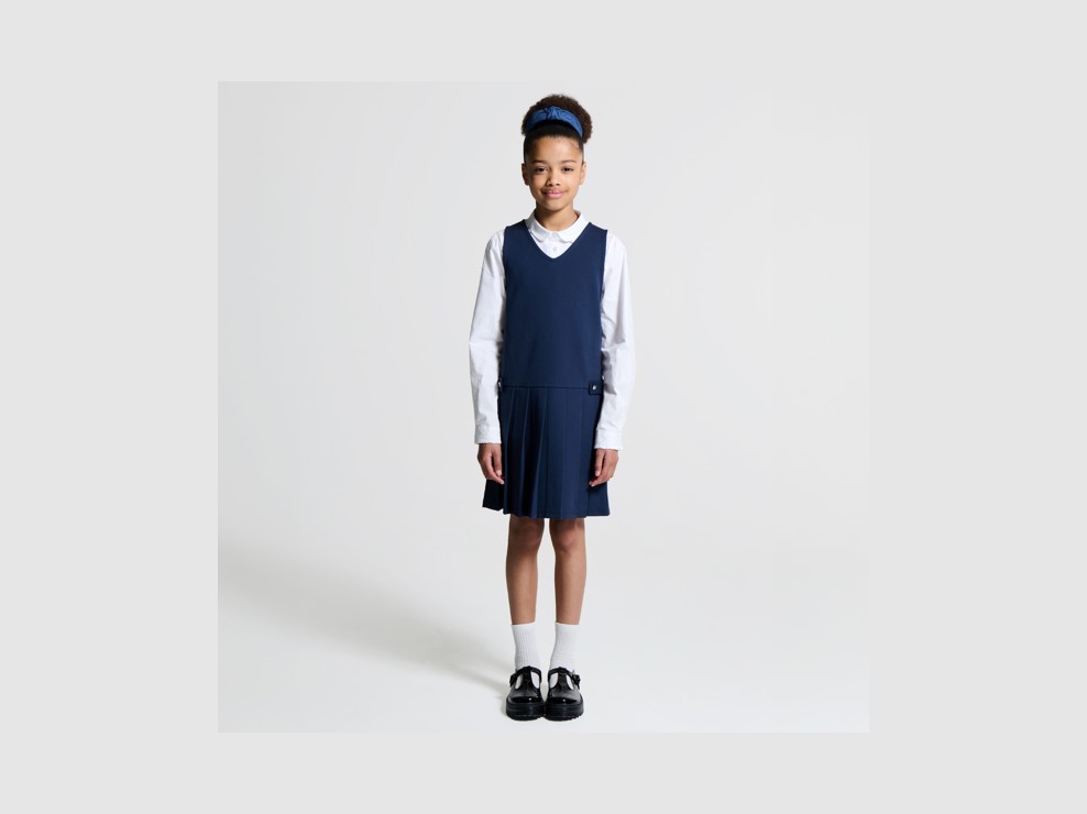 Vestido plisado sin mangas azul marino niña 1