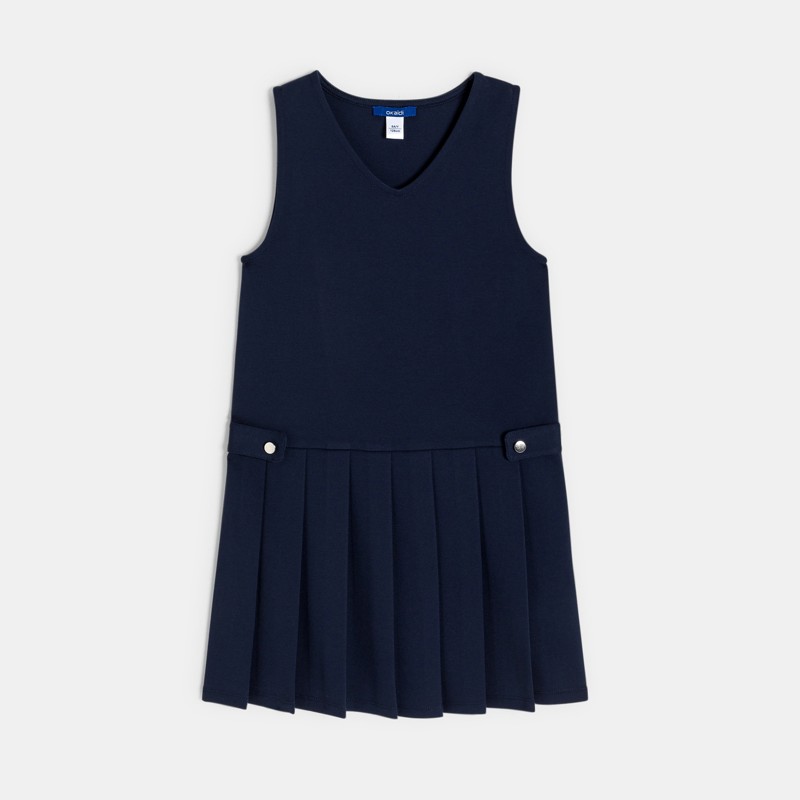 Abito smanicato plissettato blu navy per bambina