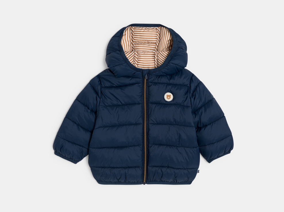 Piumino trapuntato con cappuccio blu neonato 1