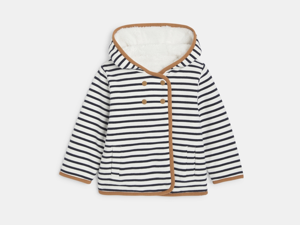 Manteau réversible moumoute rayé bleu bébé garçon 1