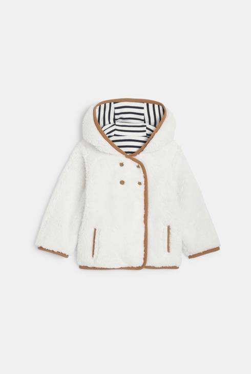 Manteau réversible moumoute rayé bleu bébé garçon