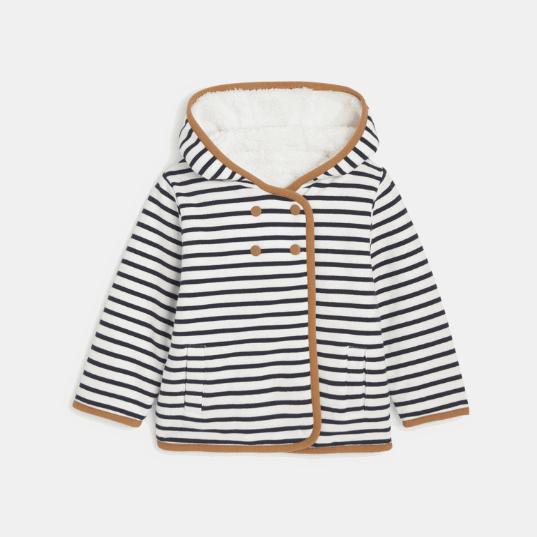 Abrigo reversible borreguito a rayas azul bebé niño 3