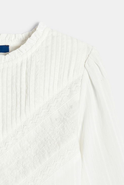 Blouse romantique brodée blanc Fille