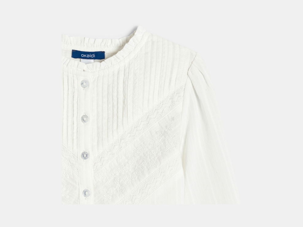 Dekliška romantična bela izvezena bluza 2