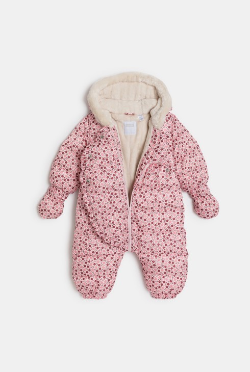 Baby girl's pink fruit fur-lined snowsuit 2