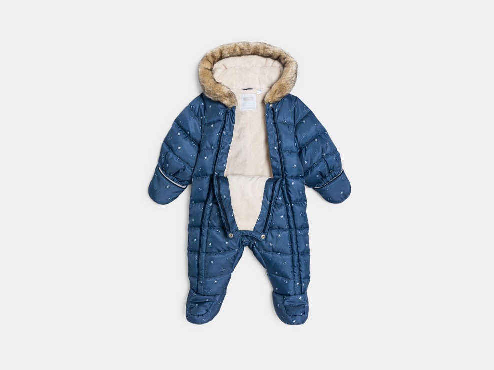 Tutina blu con pelliccia neonato 2