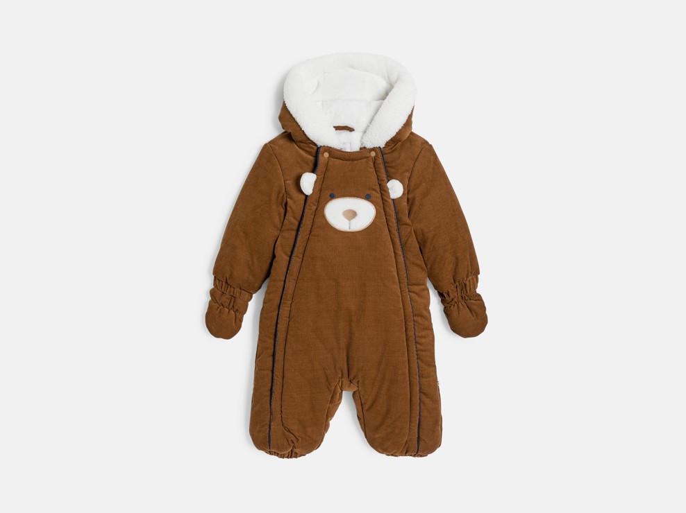 Combipilote doublée velours ourson marron bébé garçon 1