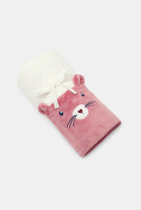 Roze dekentje van soft boa en jersey voor babymeisjes 1