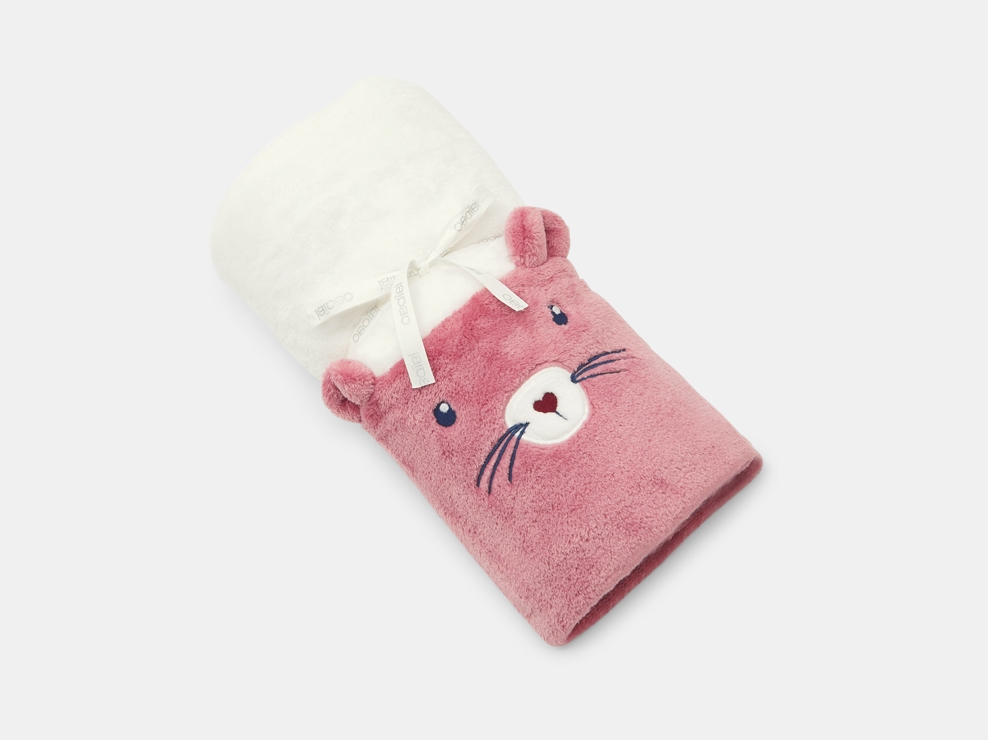 Coperta con orsetto in soft boa e jersey rosa per neonata 1