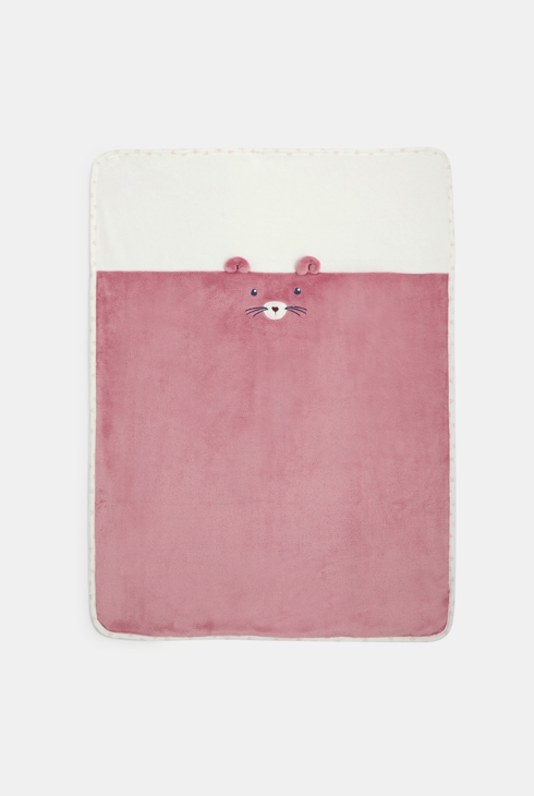 Couverture ours soft boa et jersey rose bébé fille