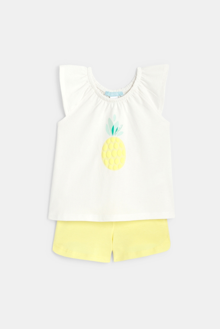 Débardeur ananas col élastiqué et short jaune bébé fille 1