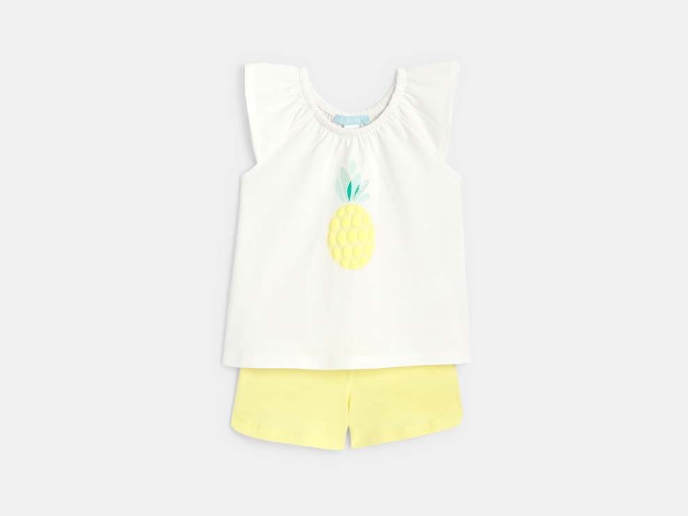 Ananas-Top mit elastischem Kragen und gelben Shorts Kleinkind Mädchen 1