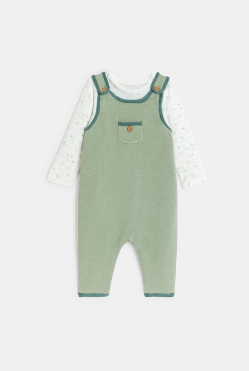 Salopette maille tricot et body vert bébé naissance garçon