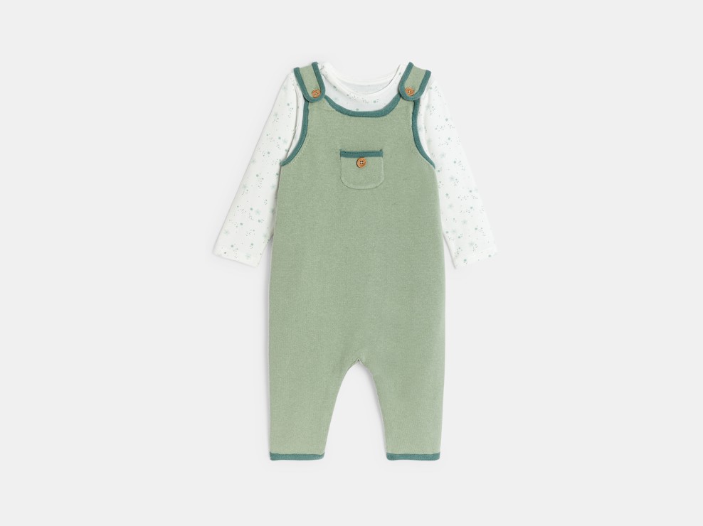 Salopette maille tricot et body vert bébé naissance garçon 1