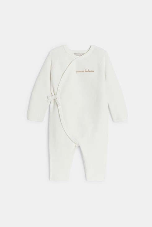 Combinaison longue maille tricot fantaisie blanc bébé naissance fille