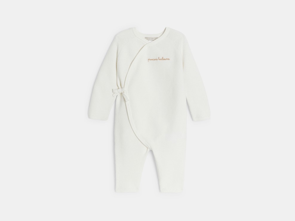 Tutina lunga in maglia tricot bianca fantasia per neonata 2