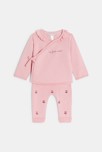 Pull et pantalon maille tricot fleurs rose bébé naissance fille