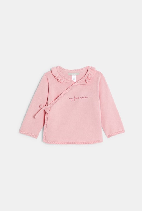 Pull et pantalon maille tricot fleurs rose bébé naissance fille