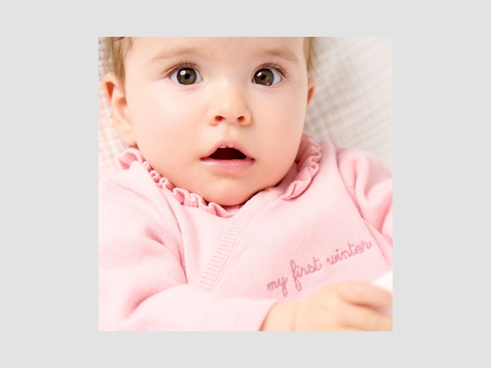 Pull et pantalon maille tricot fleurs rose bébé naissance fille 1